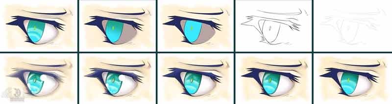 Как рисовать мужские цветные аниме глаза поэтапно