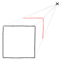 Объемный квадрат с одной точкой перспективы - Шаг 3: Нарисуйте дальние грани объемного квадрата