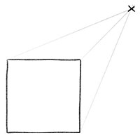 Объемный квадрат с одной точкой перспективы - Шаг 2: Обозначьте линии перспективы