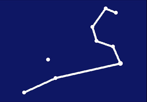 Как нарисовать созвездие льва - Шаг 3 - соединяем три нижние точки