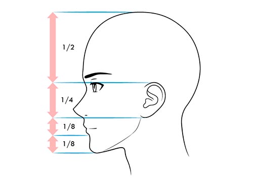 Как рисовать лицо сбоку - нормальное выражение - схема