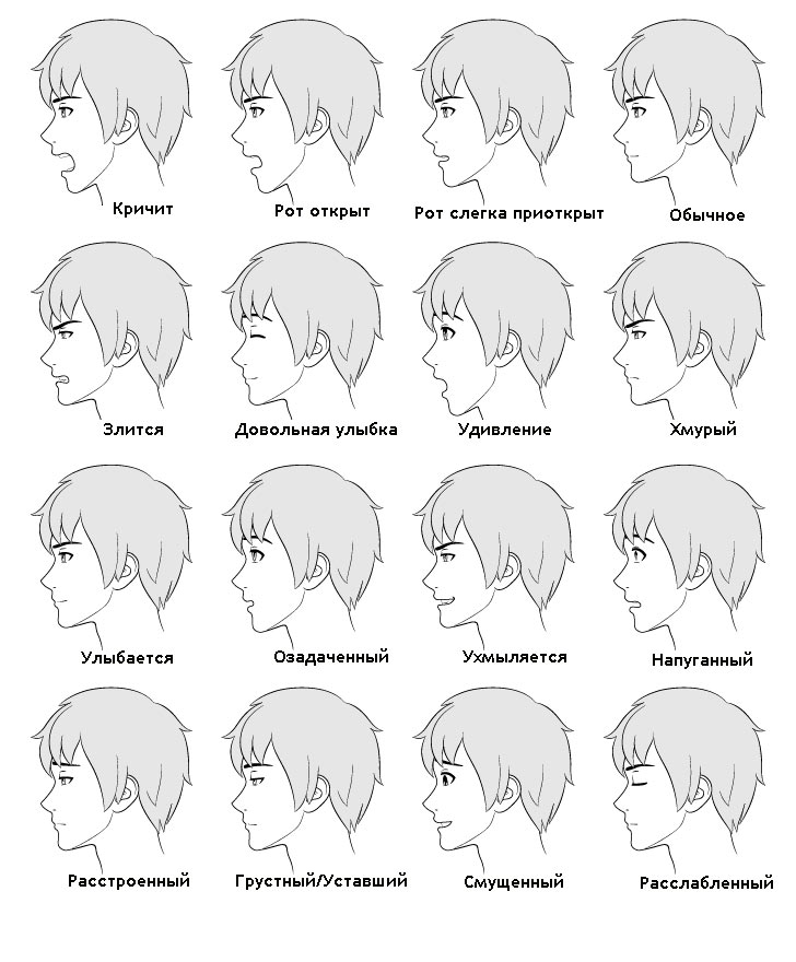 Как рисовать лицо сбоку во время разных эмоций
