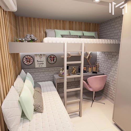 Двухъярусная кровать для оформления комнаты для девочки